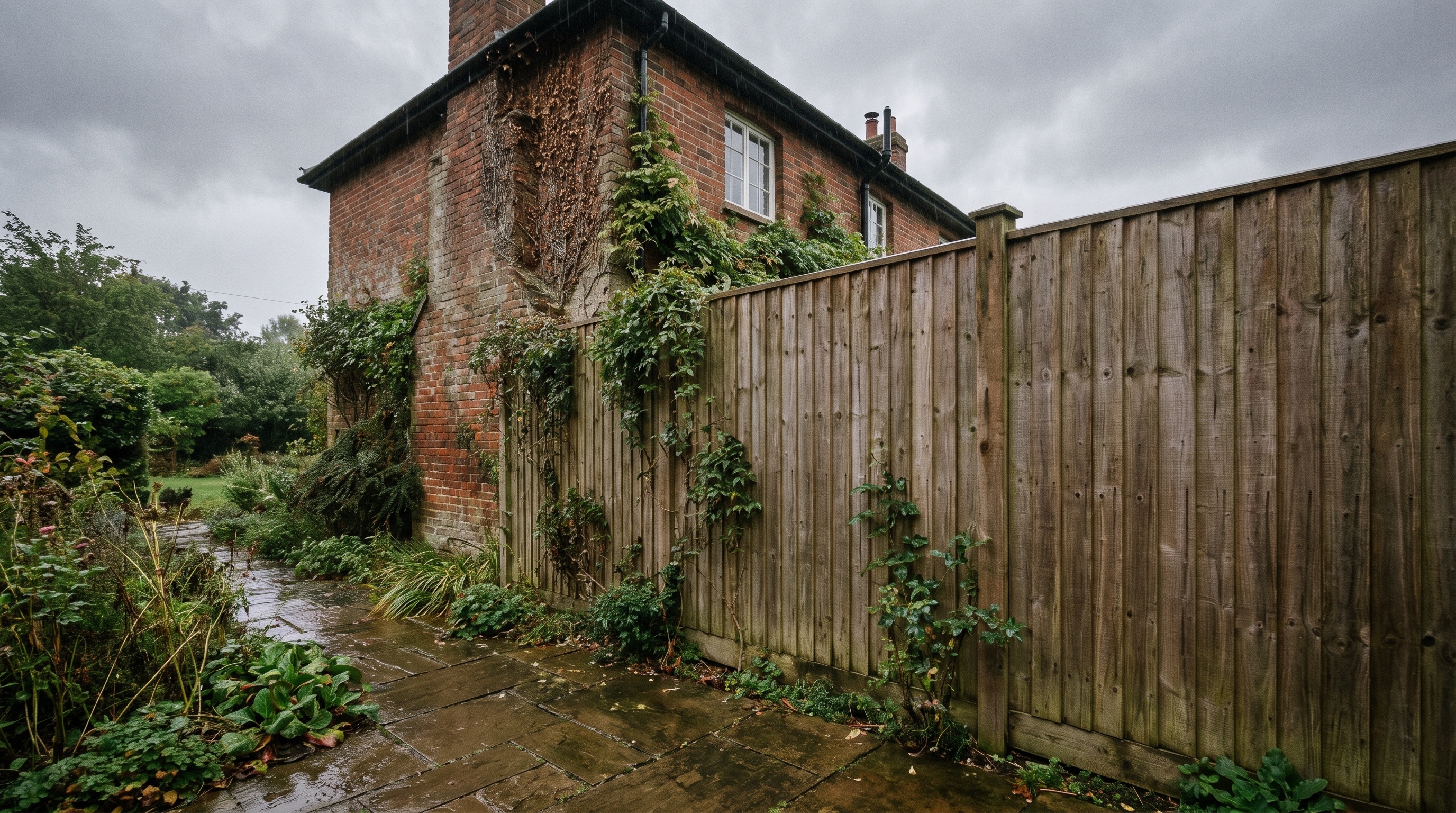 A two-metre garden fence beside a Hertfordshire brick house