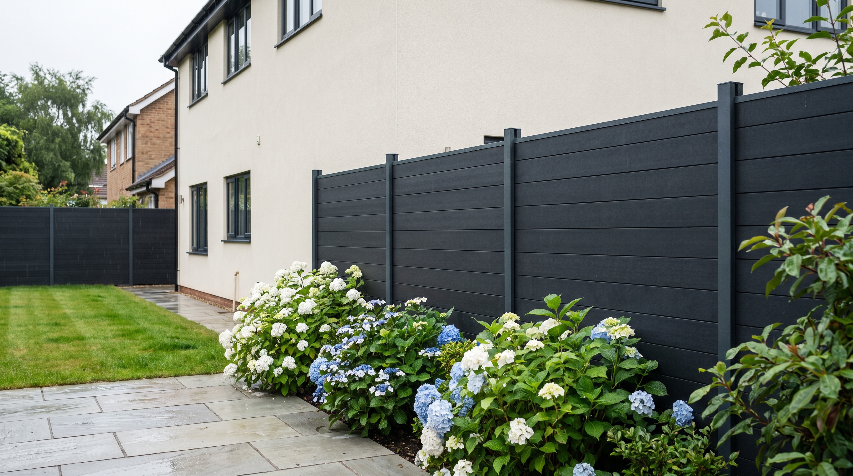 Contemporary composite fencing in a Hertfordshire family garden