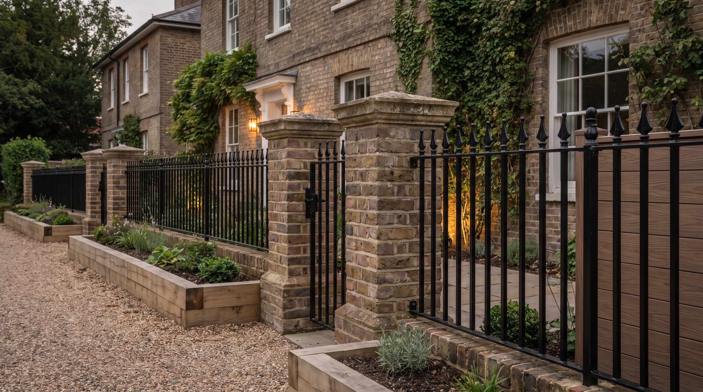 Metal railings and brick piers suited to Rickmansworth and Moor Park frontages