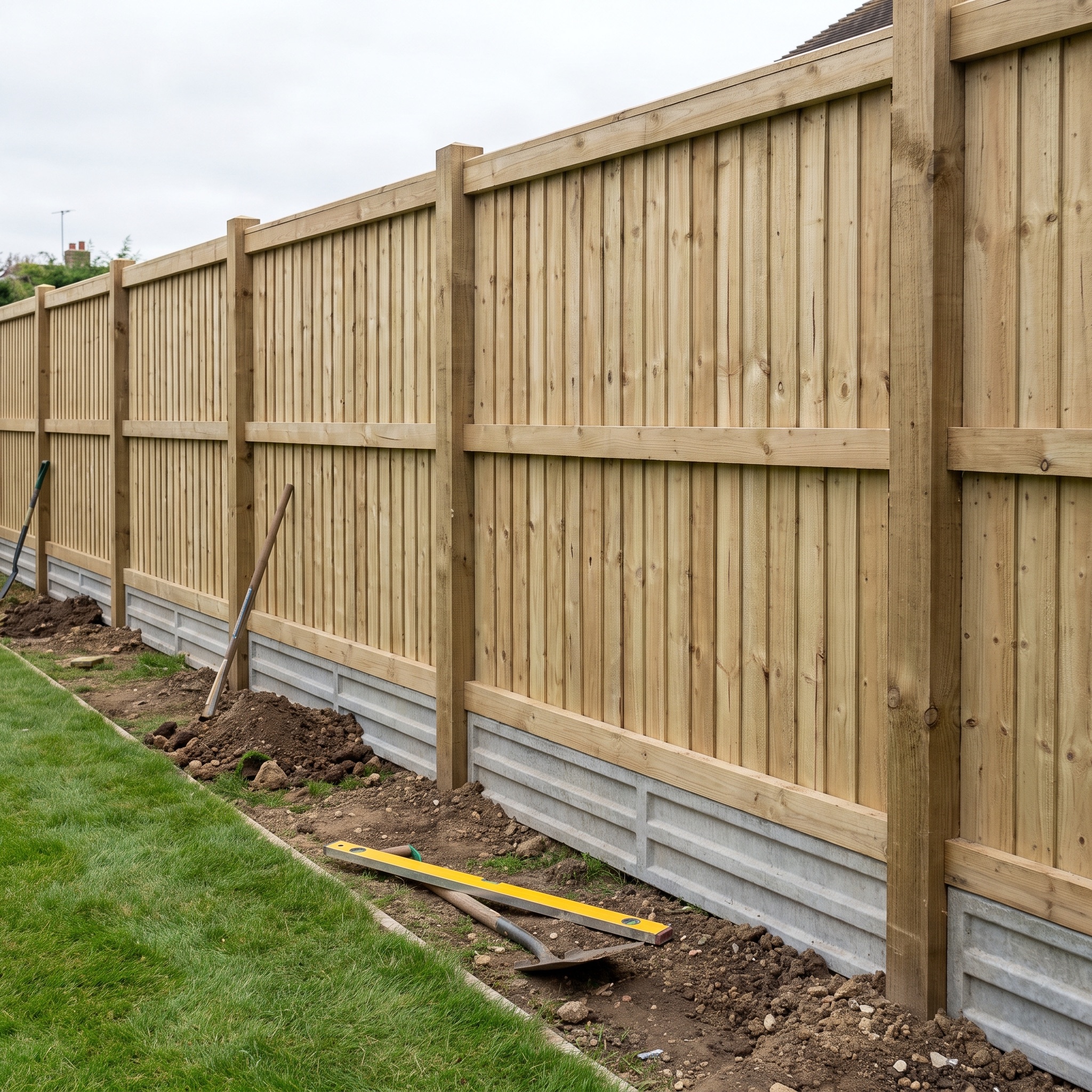 Closeboard featheredge fencing along a Hertfordshire garden