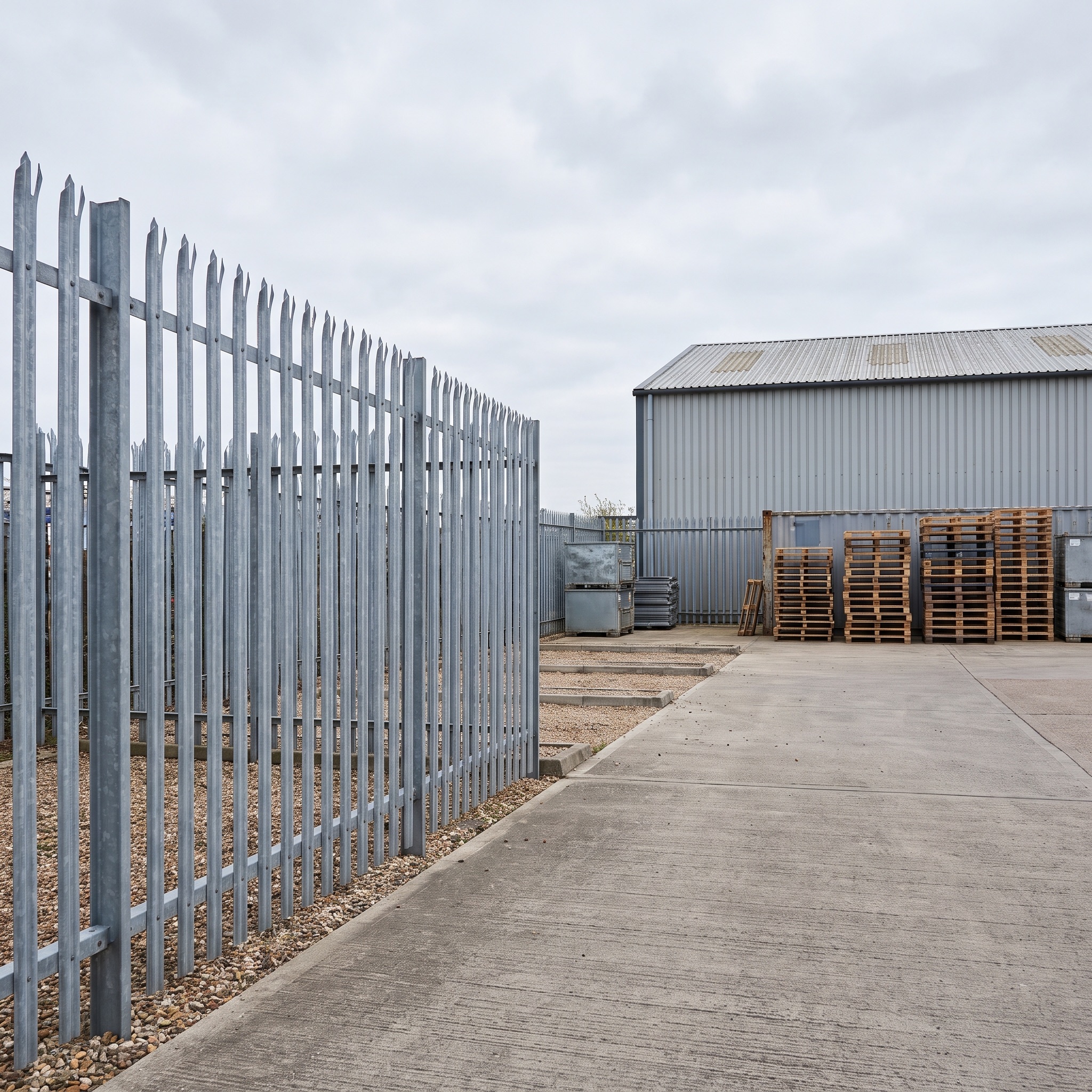 Palisade security fencing on a tidy Hertfordshire commercial plot
